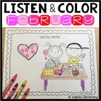 Listen and Color February | Following Directions Activities | Listening Skills