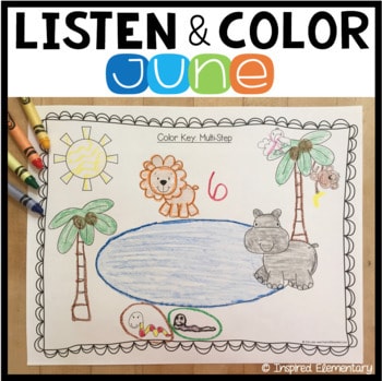 Listen and Color June | Following Directions Activities | Listening Skills