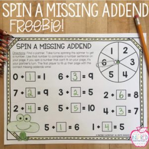 Spin A Missing Addend Freebie!