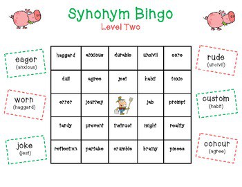 Synonym Antonym Bingo